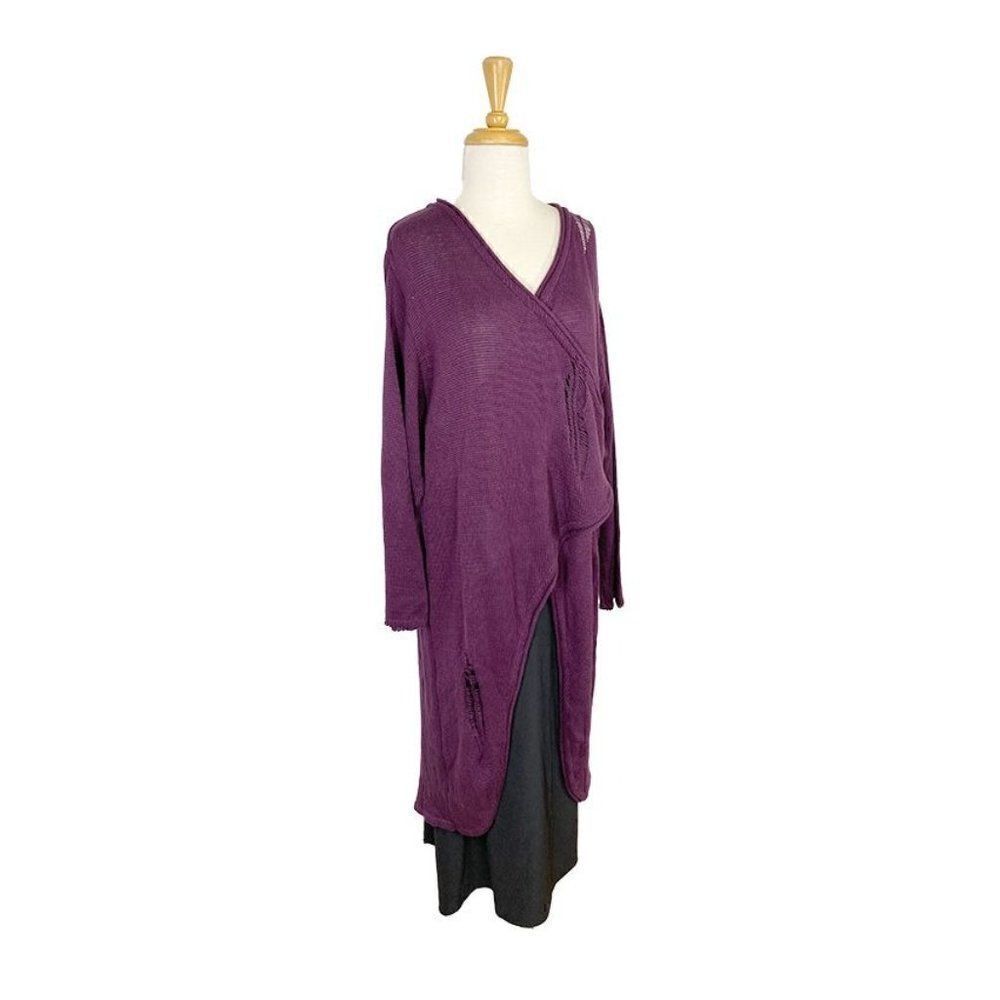 e Frequence 1 OS Purple Cardigan Sweater Art To Wear Lagenlook Boho Feathers